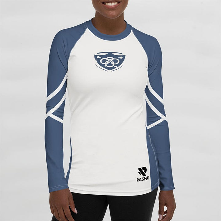 Rashguard Enseigne BJJ Bleu et Blanc - Femme Votre Rash Guard, Votre Mérite | Rashu