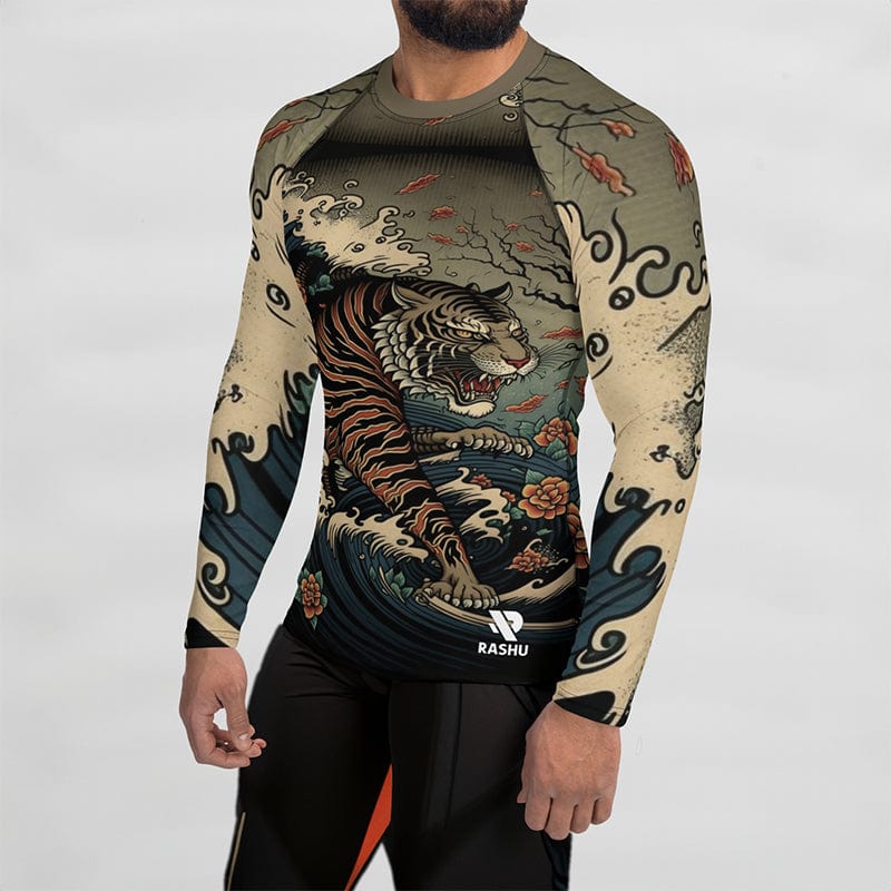 Rashguard Tigre Japonais Olive - Homme Rashu | Shop de Rash Guards Numéro 1